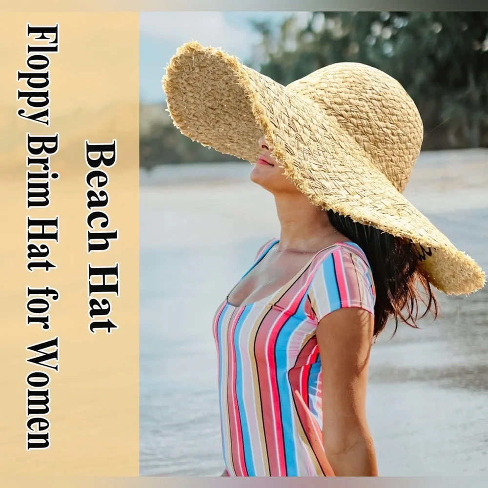 🔥2for$20 Straw Sun Hat - "Hello Sunshine" Wide Brim - Natural - CRUSHABLE - Picture 6 of 11